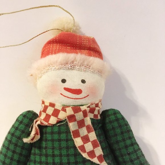 Vintage Snowman Tree Ornament Doll Fabric Bead Legs Christmas Decor Collectible - Picture 3 of 8
